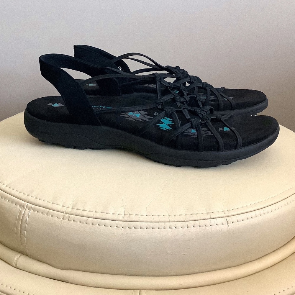 Skechers Black memory foam slip on sandals 8